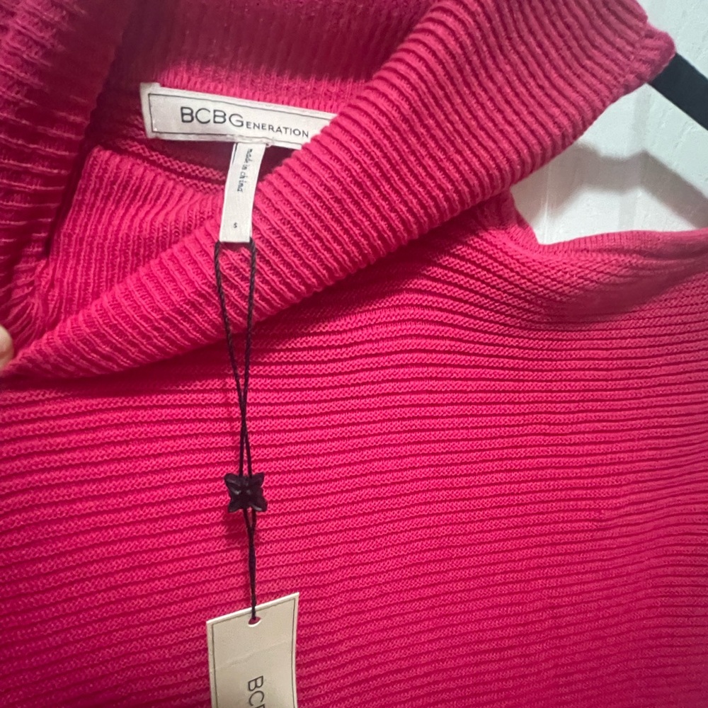 BCBGeneration Fuchsia Cowl Neck one cold shoulder knit dress